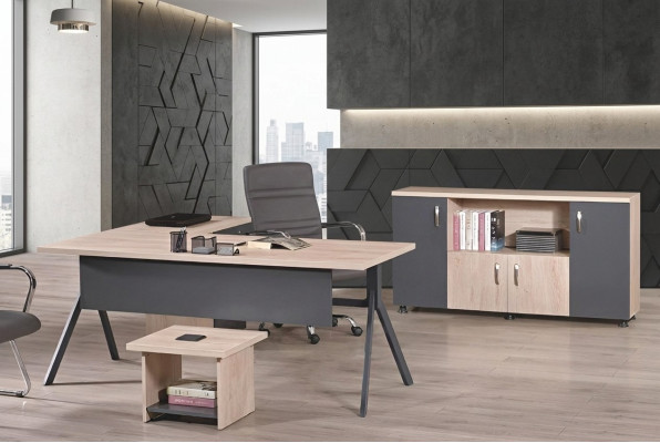 Arbeitstisch Komplettbüro Büromöbel Eckbürotisch 3tlg Holz Set Grau