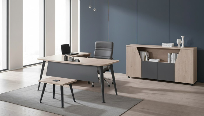 Möbel Büro Arbeitszimmermöbel Eckbürotisch Set 3tlg Holz Grau Tisch