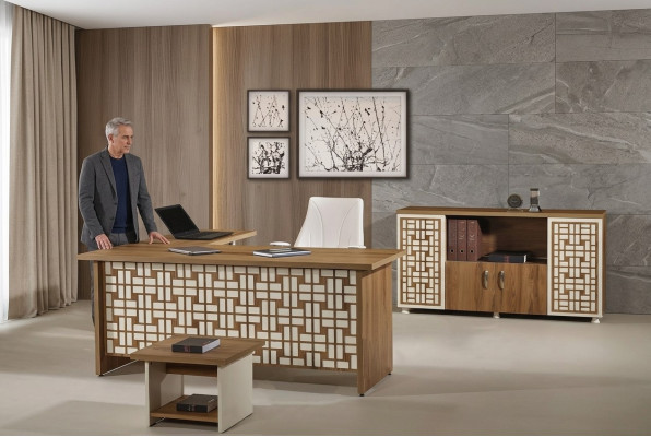 Gruppe Büro Eckbürotisch Arbeitszimmermöbel Schrank 3tlg Holz Braun