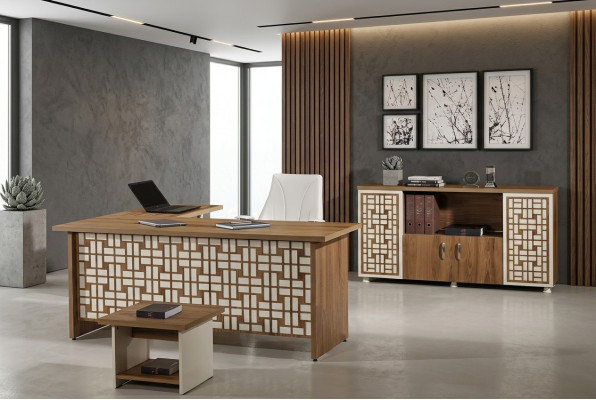Gruppe Büro Eckbürotisch Arbeitszimmermöbel Schrank 3tlg Holz Braun