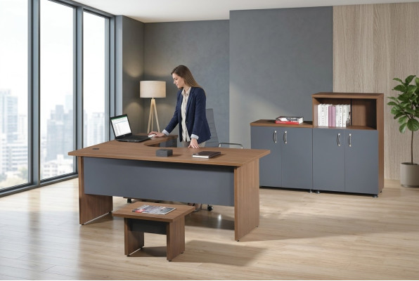 Komplettbüro Eckbürotisch Büromöbel 4tlg Holz Set Grau Computermöbel