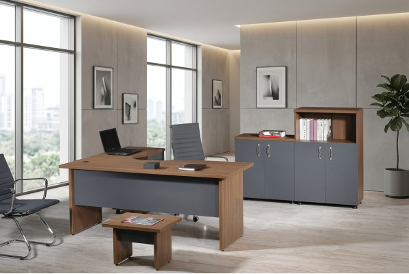 Komplettbüro Eckbürotisch Büromöbel 4tlg Holz Set Grau Computermöbel