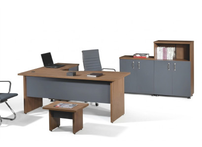 Gruppe Büro Eckbürotisch Arbeitszimmermöbel Schrank 4tlg Holz Grau