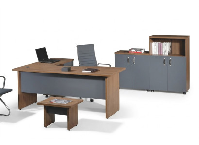 Garnitur Büro Eckbürotisch Arbeitszimmermöbel Schrank 4tlg Holz Grau