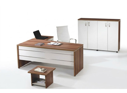 Garnitur Büro Eckbürotisch Arbeitszimmermöbel Schrank 3tlg Holz Weiß