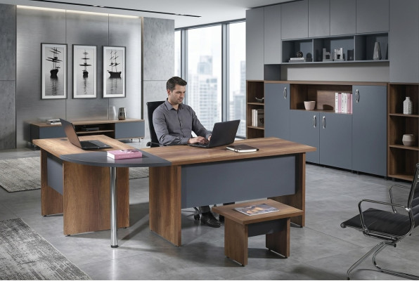 Arbeitszimmermöbel Computermöbel Büromöbel Eckbürotisch 3tlg Holz Grau