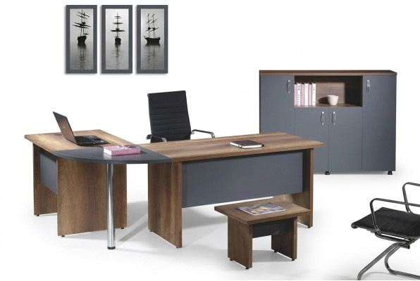 Arbeitszimmermöbel Computermöbel Büromöbel Eckbürotisch 3tlg Holz Grau