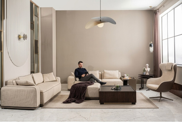 Luxus Sofagarnitur Dreisitzer Sofa Stoffsofa Beige Polstersofas Sessel