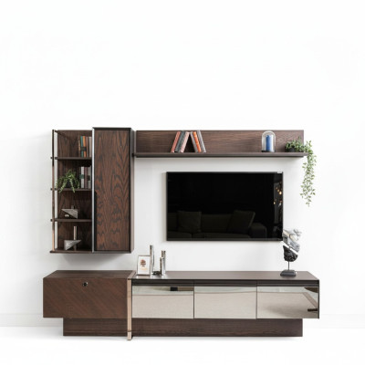 Wohnwand TV Ständer Regale RTV Lowboard Sideboard Braun Holz Schrank