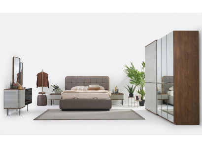 Moderne Schlafzimmer Set 7tlg Doppelbett Komplette Braun Holz Bett