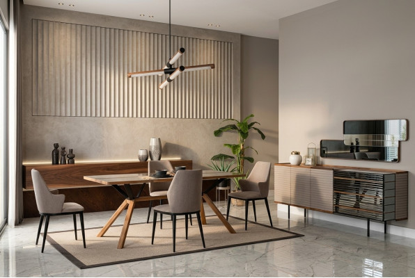 Garnitur Essecke Esszimmer Essgruppe Esszimmermöbel 7tlg Holz Beige
