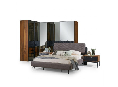 Luxus Schlafzimmer Doppelbett Braun Holz Bettrahmen Set 4tlg Design