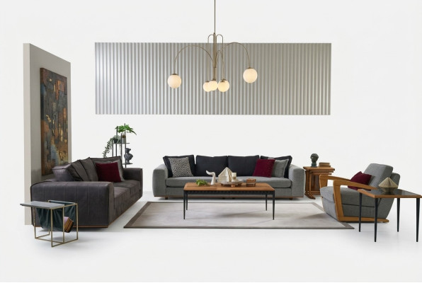 Polstersofas Komplette Couchgarnitur Sofa Stoffsofa Grau Set 4tlg Neu