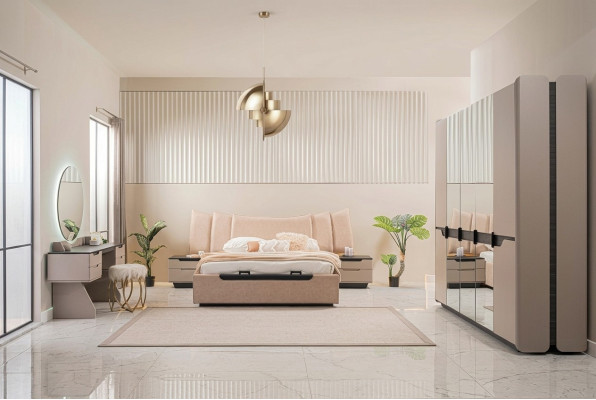 Doppelbett Komplette Bett Schlafzimmer Modern Beige Set 6tlg Schrank