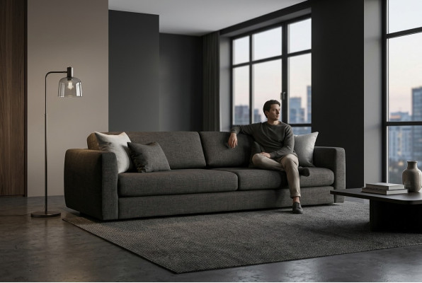 Stoffsofa Dreisitzer Couch Sofa 3 Sitzer Grau Stoff Polstersofa Design