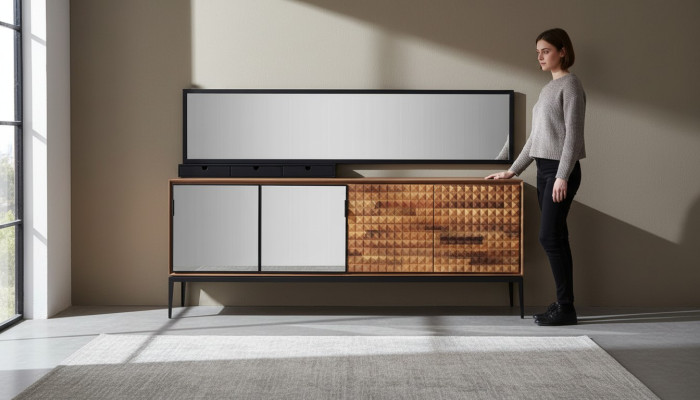 Anrichte Sideboard mit Spiegel Kommode Schrank Holz Braun Esszimmer