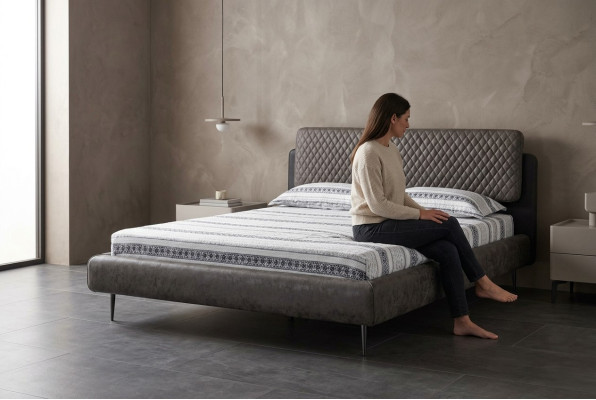 Bettrahmen Doppelbett Betten Bett 180 cm Grau Stoff Modern Schlafplatz