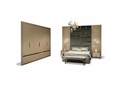 Luxus Garnitur Schlafzimmer Doppelbett Bett Nachttische Set 6tlg Beige