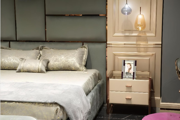 Komplette Schlafzimmermöbel Doppelbett Bett Beige Modern Set 5tlg Holz