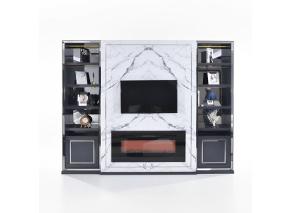 Luxus Wohnwand RTV Lowboard TV Ständer Grau Silber Vittine Holz Modern