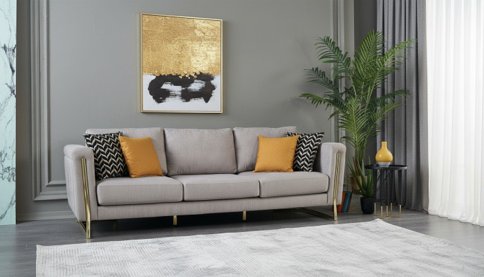 Dreisitzer Couch Sofa 3 Sitzer Grau Stoff Stoffsofa Polstersofa Modern