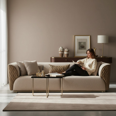 Moderne Dreisitzer Sofa 3 Sitzer Polstersofa Stoffsofa Beige Stilvolles Sofas