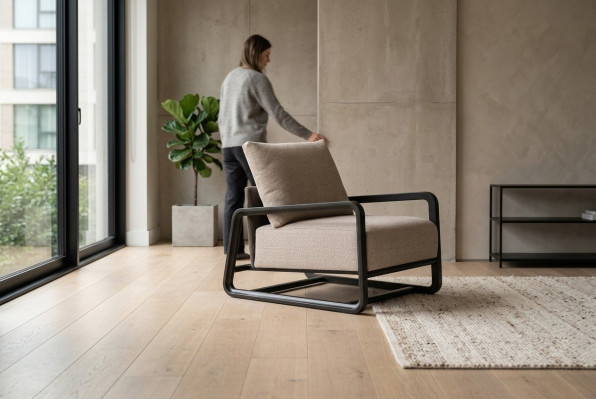 Fernsehsessel Sessel Einsitzer Sitzer Beige Holz Wohnzimmer Design