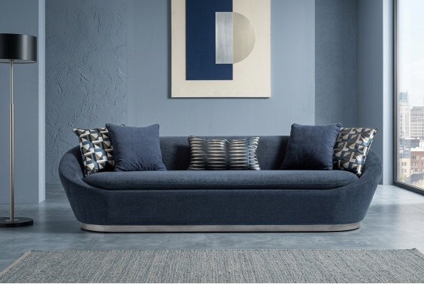 Moderne Dreisitzer Sofa 3 Sitz Stoffsofa Blau Polstersofa Couch Stoff