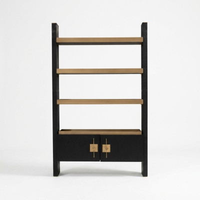Design Schrank mit Regale Schranke Holz Schwarz Gold Holzschrank