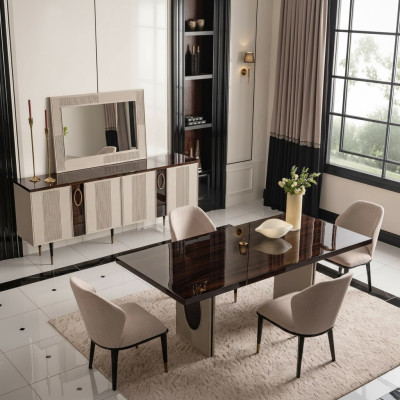 Essecke Esszimmer Essgruppe Luxus Esstisch Stühle Beige Holz Set 7tlg
