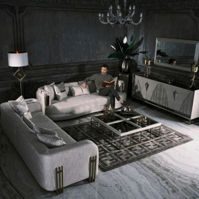Wohnzimmer Komplette Couchgarnitur Dreisitzer Stoffsofa Set 6tlg Groß