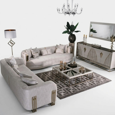Wohnzimmer Komplette Couchgarnitur Dreisitzer Stoffsofa Set 6tlg Groß