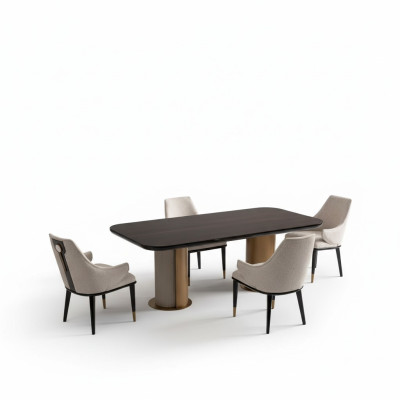 Luxus Essgruppe Esszimmer Esstisch Essecke Stühle Beige Holz Set 7tlg