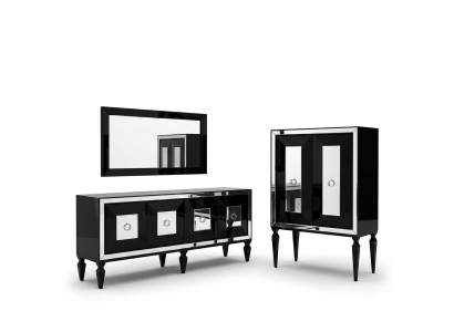 Komplette Sideboard Spiegel Barschrank Schwarz Holz Anrichte Schrank