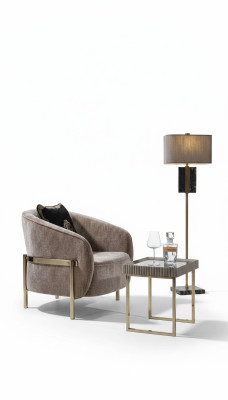 Wohnzimmer Komplette Sessel Beistelltisch Beige Stoff Ohrensessel Set