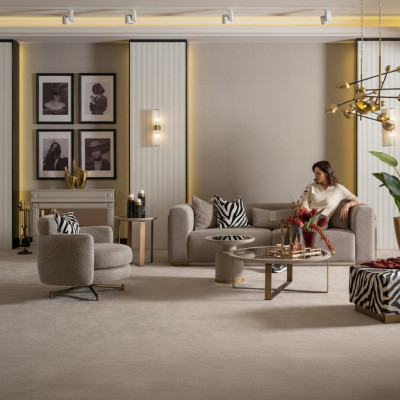 Sofagarnitur Viersitzer Sessel Stoffsofa Polstersofa Grau Set 3tlg