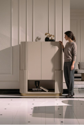 Barschrank Schrank Holzschrank Holz Bar Beige Getränke Wohnzimmer