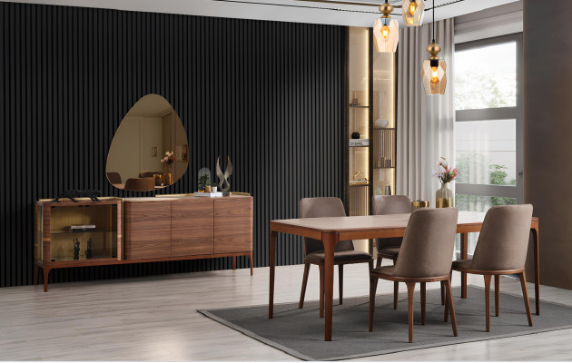 Sideboard mit Spiegel Anrichte Schrank Holzschrank Braun Kommode Design