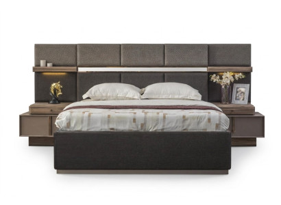Komplette Schlafzimmer Doppelbett Set 3tlg Bett Nachttische Grau Stoff