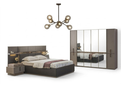 Garnitur Schlafzimmer Doppelbett Bett Nachttische Schrank 4tlg Grau
