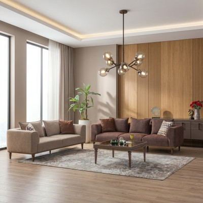 Couchgarnitur Viersitzer Dreisitzer Braun Stoffsofa Polstersofa Couch