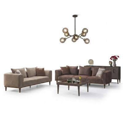 Couchgarnitur Viersitzer Dreisitzer Braun Stoffsofa Polstersofa Couch