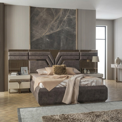 Schlafzimmer Garnitur Doppelbett Bett Nachttische Set 3tlg Grau Modern