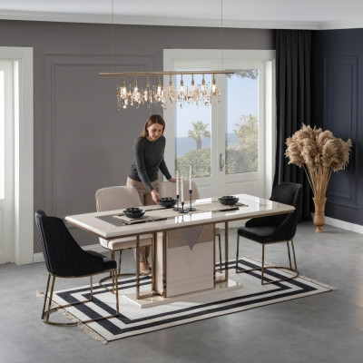 Essecke Essgruppe Esszimmer Esstisch Stühle Set 7tlg Luxus Weiß Modern