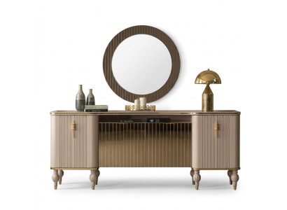 Luxuriöses Wohnzimmer Set Modernes Sideboard Glas Spiegel Holz Anrichte