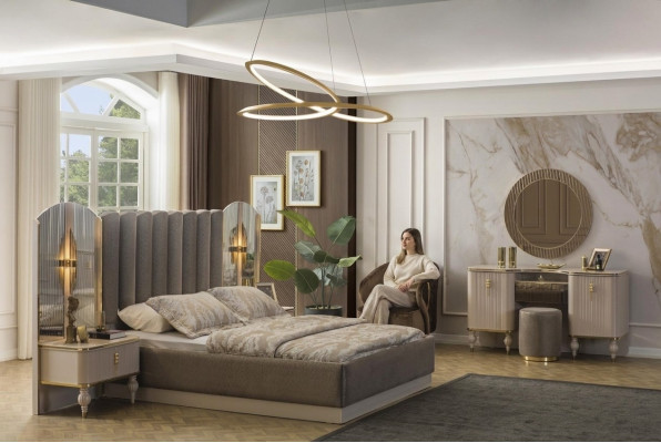 Graue Schlafzimmer Garnitur Doppelbett Schminktisch Konsole Nachttische