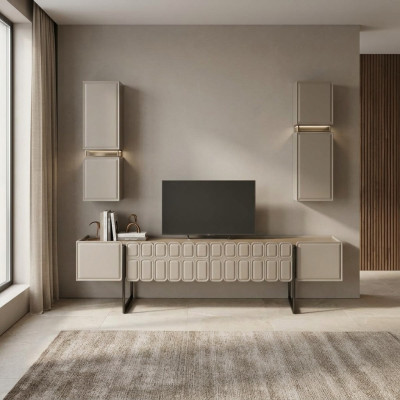 Moderne Wohnzimmer Holz Möbel Designer TV-Schrank x2 Wandregale 3tlg Set