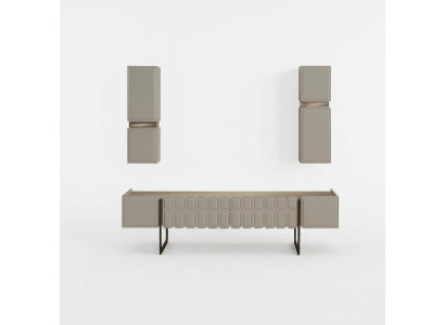 Moderne Wohnzimmer Holz Möbel Designer TV-Schrank x2 Wandregale 3tlg Set
