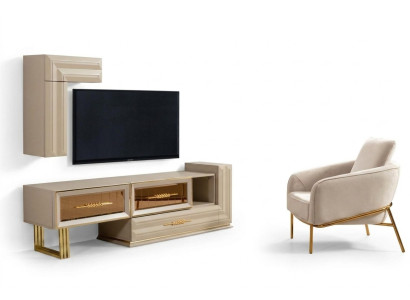 Wohnwand RTV Lowboard Sideboard TV Ständer Wandschrank Beige Moderne