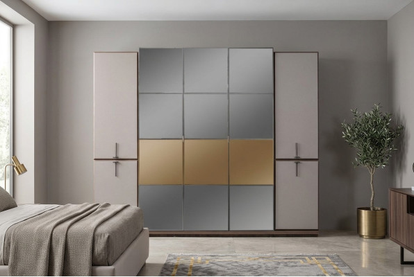 Kleiderschrank Garderobenschrank Design Holzschrank mit Spiegel Grau